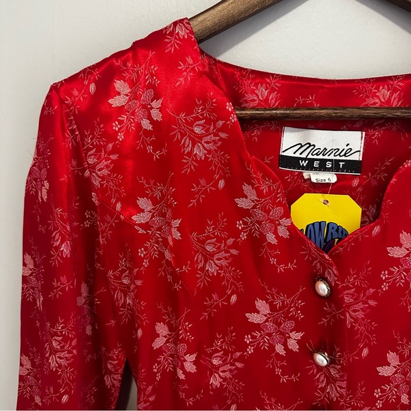 NWT Marnie West Vintage Satin Feeling Floral Red Pearl Button Dress Women’s 6 - Picture 12 of 14